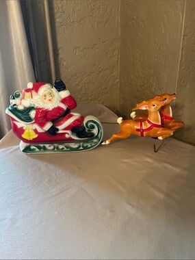 VTG 70 Empire Blow Mold Santa and Reindeer